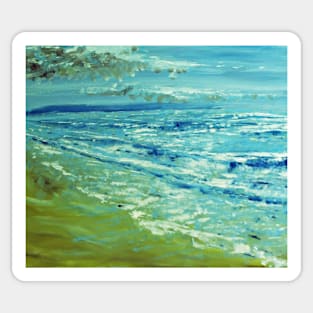 Green Hills Beach 1, from my original acrylic painting on canvas, by Geoff Hargraves Sticker